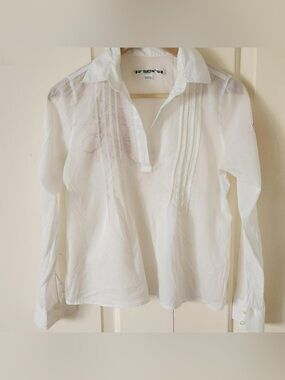 White V-Neck Pintuck Women's Blouse